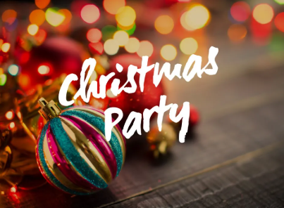 words saying christmas party with bauble