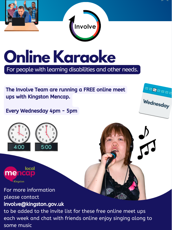 poster showing person singing Karaoke online