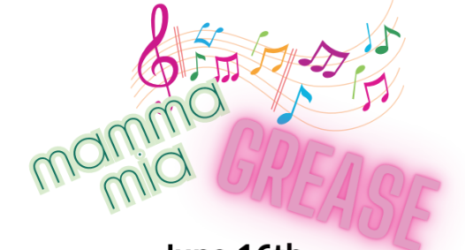 neon words saying grease and mama mia