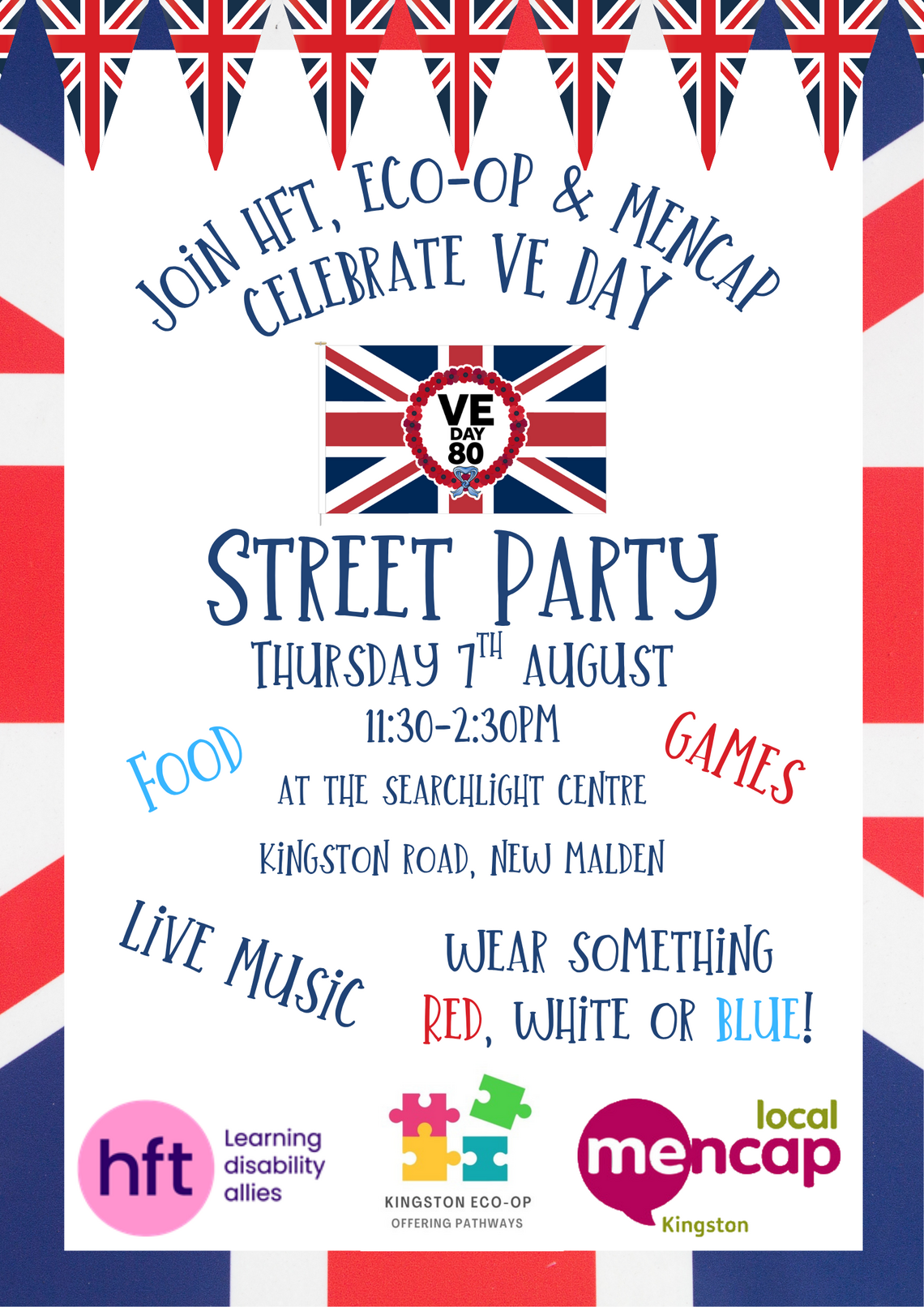 flyer for street party red white and blue