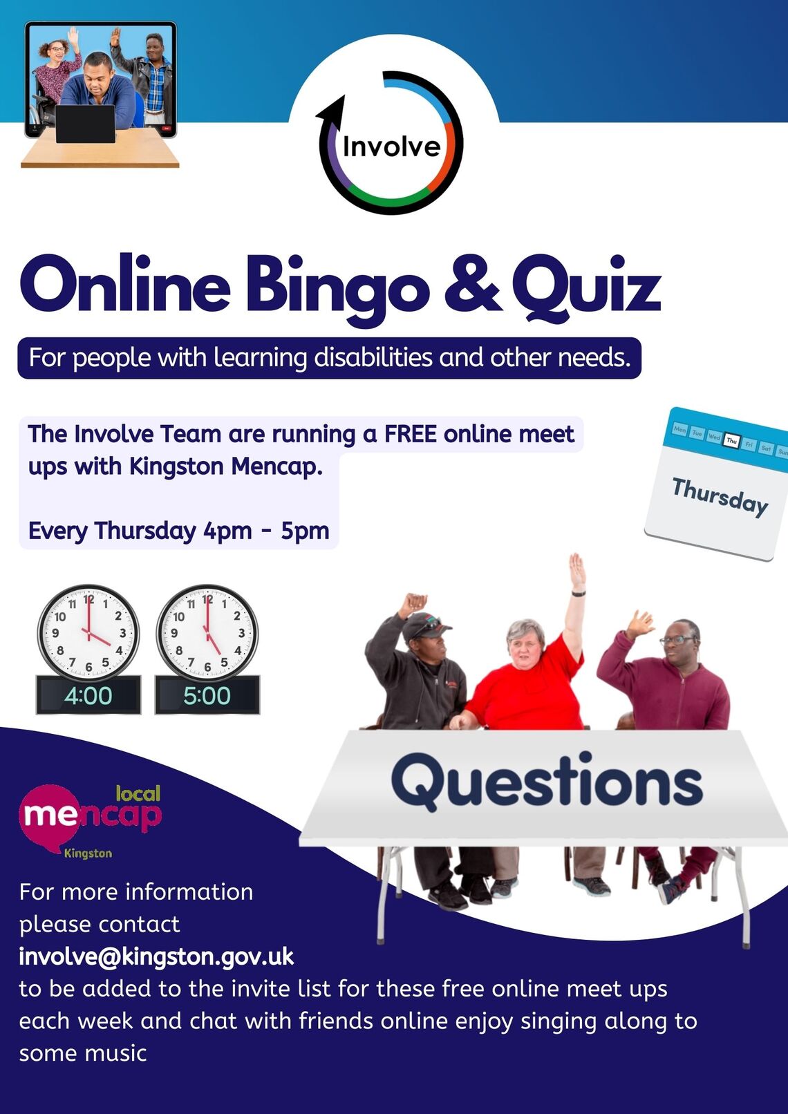 flyer sowing details for online bingo and quiz